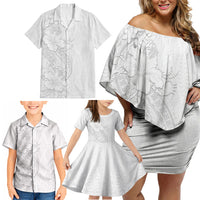 Tokelau White Sunday Family Matching Off Shoulder Short Dress and Hawaiian Shirt Elegant Hibiscus Polynesian Tribal Pattern