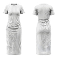 Tokelau White Sunday Family Matching Short Sleeve Bodycon Dress and Hawaiian Shirt Elegant Hibiscus Polynesian Tribal Pattern