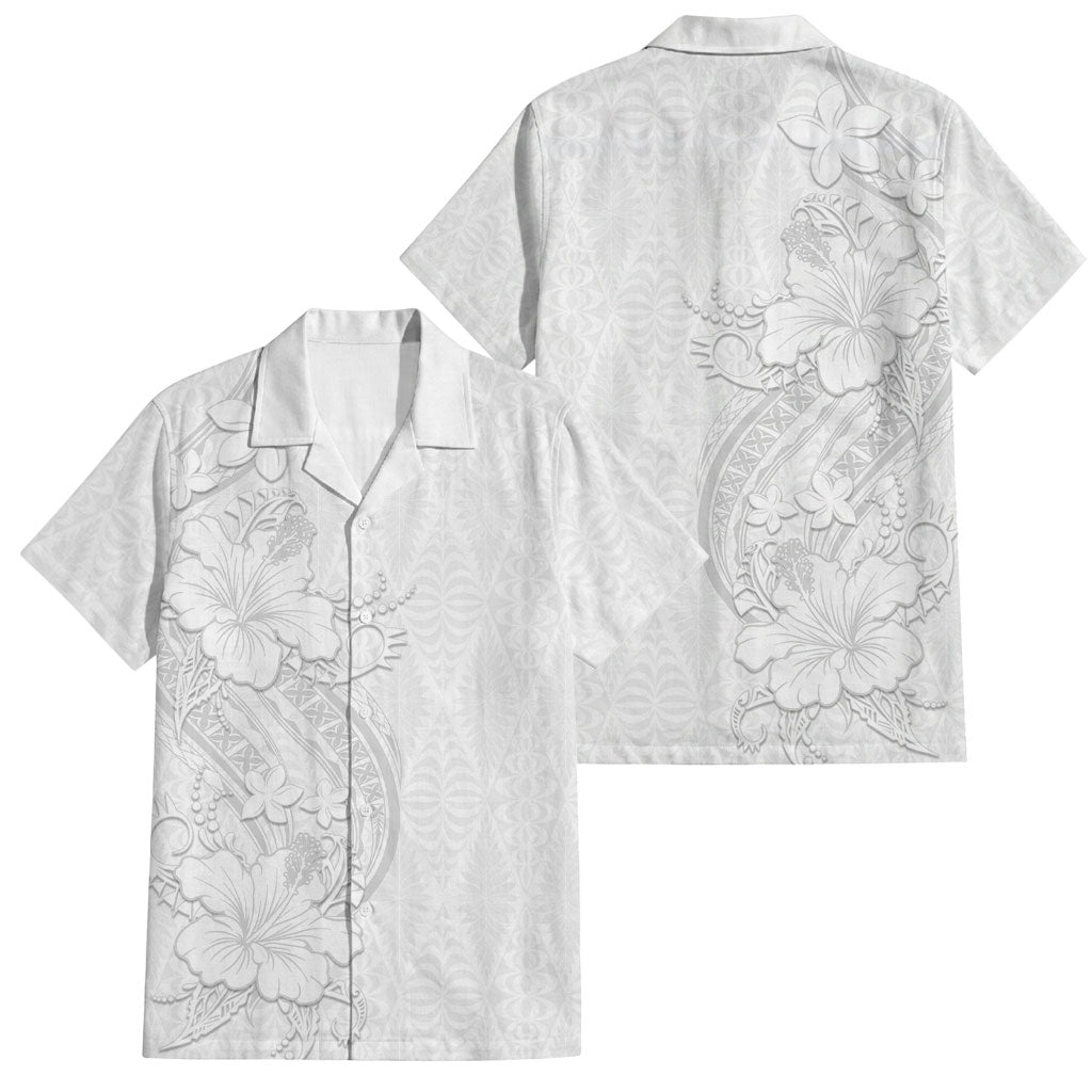 Tokelau White Sunday Family Matching Tank Maxi Dress and Hawaiian Shirt Elegant Hibiscus Polynesian Tribal Pattern
