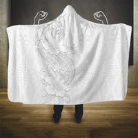 Tokelau White Sunday Hooded Blanket Elegant Hibiscus Polynesian Tribal Pattern