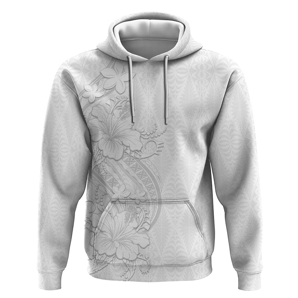 Tokelau White Sunday Hoodie Elegant Hibiscus Polynesian Tribal Pattern LT05 Pullover Hoodie White - Polynesian Pride