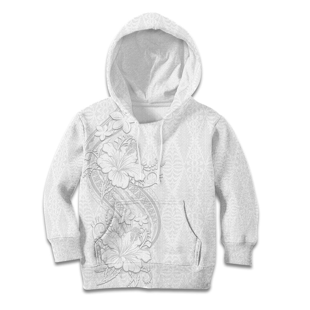 Tokelau White Sunday Kid Hoodie Elegant Hibiscus Polynesian Tribal Pattern