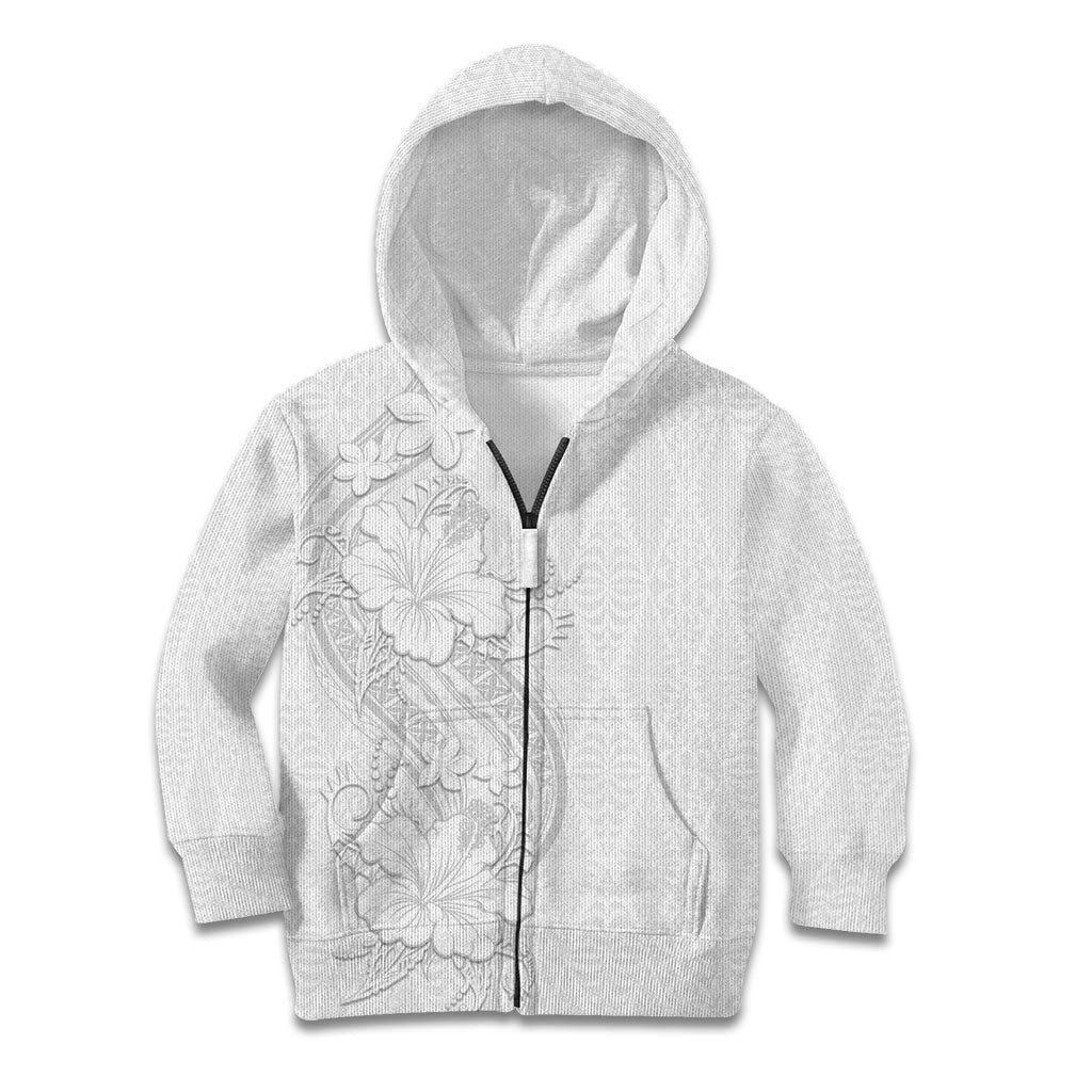 Tokelau White Sunday Kid Hoodie Elegant Hibiscus Polynesian Tribal Pattern