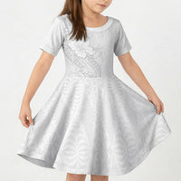 Tokelau White Sunday Kid Short Sleeve Dress Elegant Hibiscus Polynesian Tribal Pattern