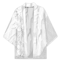Tokelau White Sunday Kimono Elegant Hibiscus Polynesian Tribal Pattern