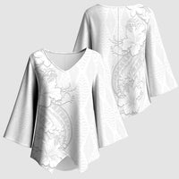 Tokelau White Sunday Kimono Sleeve Blouse Elegant Hibiscus Polynesian Tribal Pattern
