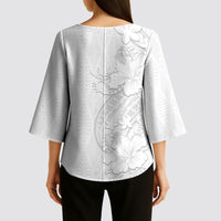 Tokelau White Sunday Kimono Sleeve Blouse Elegant Hibiscus Polynesian Tribal Pattern