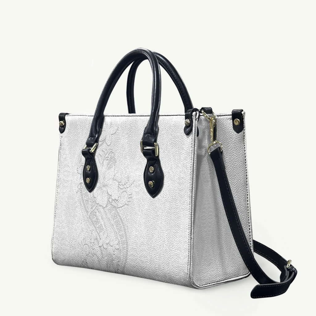 Tokelau White Sunday Leather Bag Elegant Hibiscus Polynesian Tribal Pattern