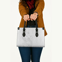 Tokelau White Sunday Leather Bag Elegant Hibiscus Polynesian Tribal Pattern