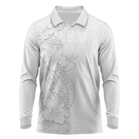 Tokelau White Sunday Long Sleeve Polo Shirt Elegant Hibiscus Polynesian Tribal Pattern