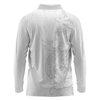 Tokelau White Sunday Long Sleeve Polo Shirt Elegant Hibiscus Polynesian Tribal Pattern