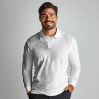 Tokelau White Sunday Long Sleeve Polo Shirt Elegant Hibiscus Polynesian Tribal Pattern