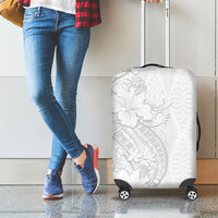 Tokelau White Sunday Luggage Cover Elegant Hibiscus Polynesian Tribal Pattern