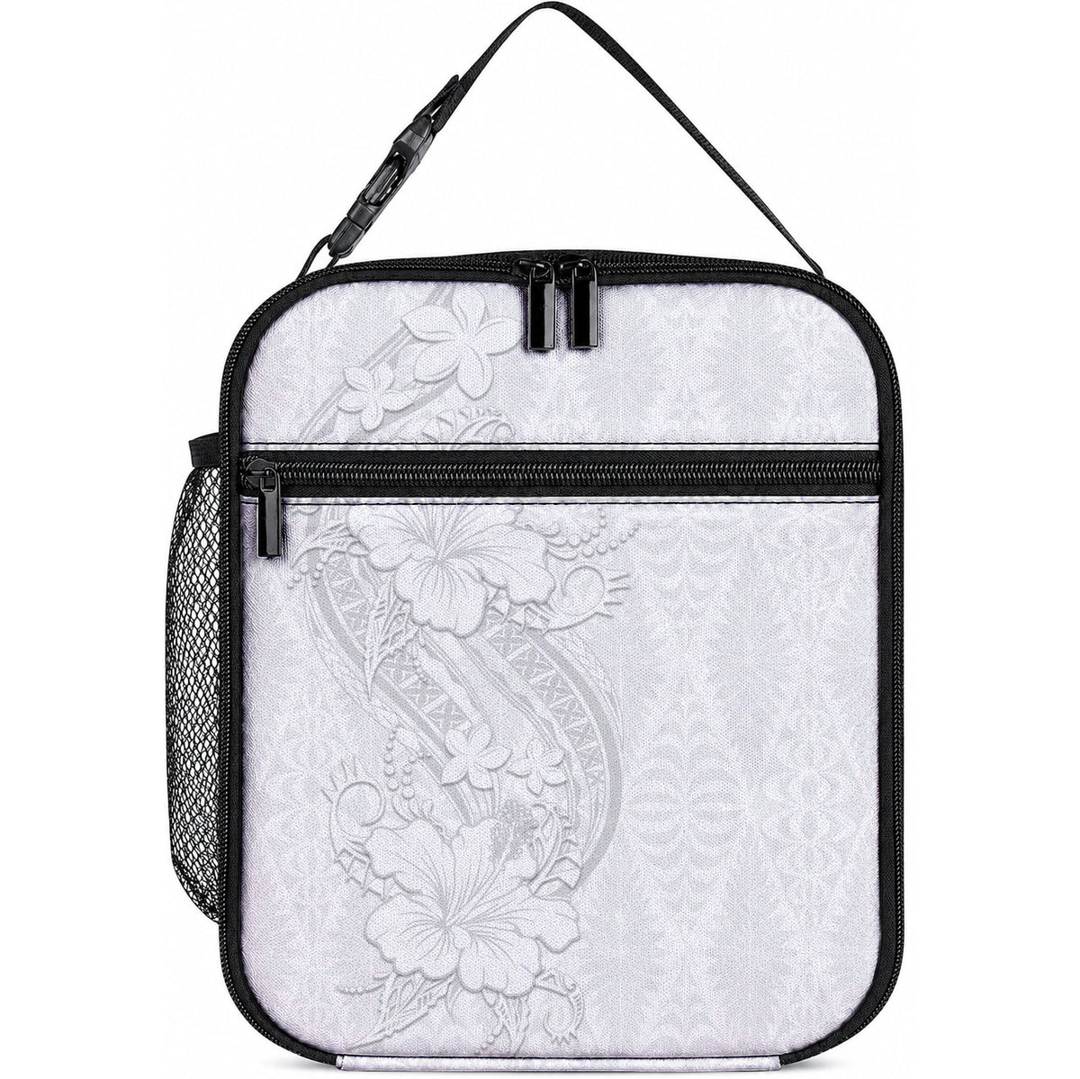 Tokelau White Sunday Lunch Bag Elegant Hibiscus Polynesian Tribal Pattern