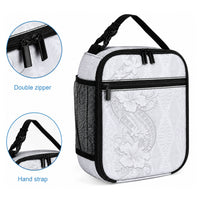 Tokelau White Sunday Lunch Bag Elegant Hibiscus Polynesian Tribal Pattern