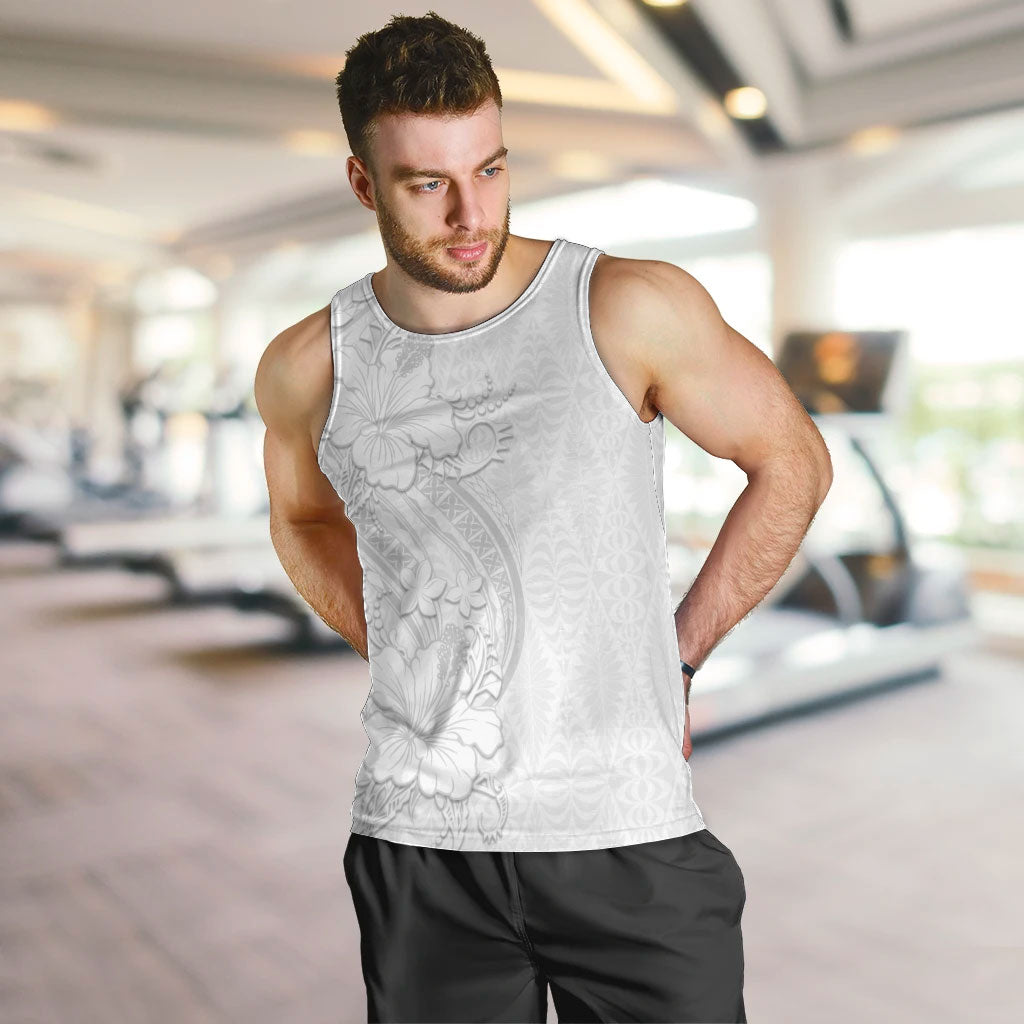 Tokelau White Sunday Men Tank Top Elegant Hibiscus Polynesian Tribal Pattern