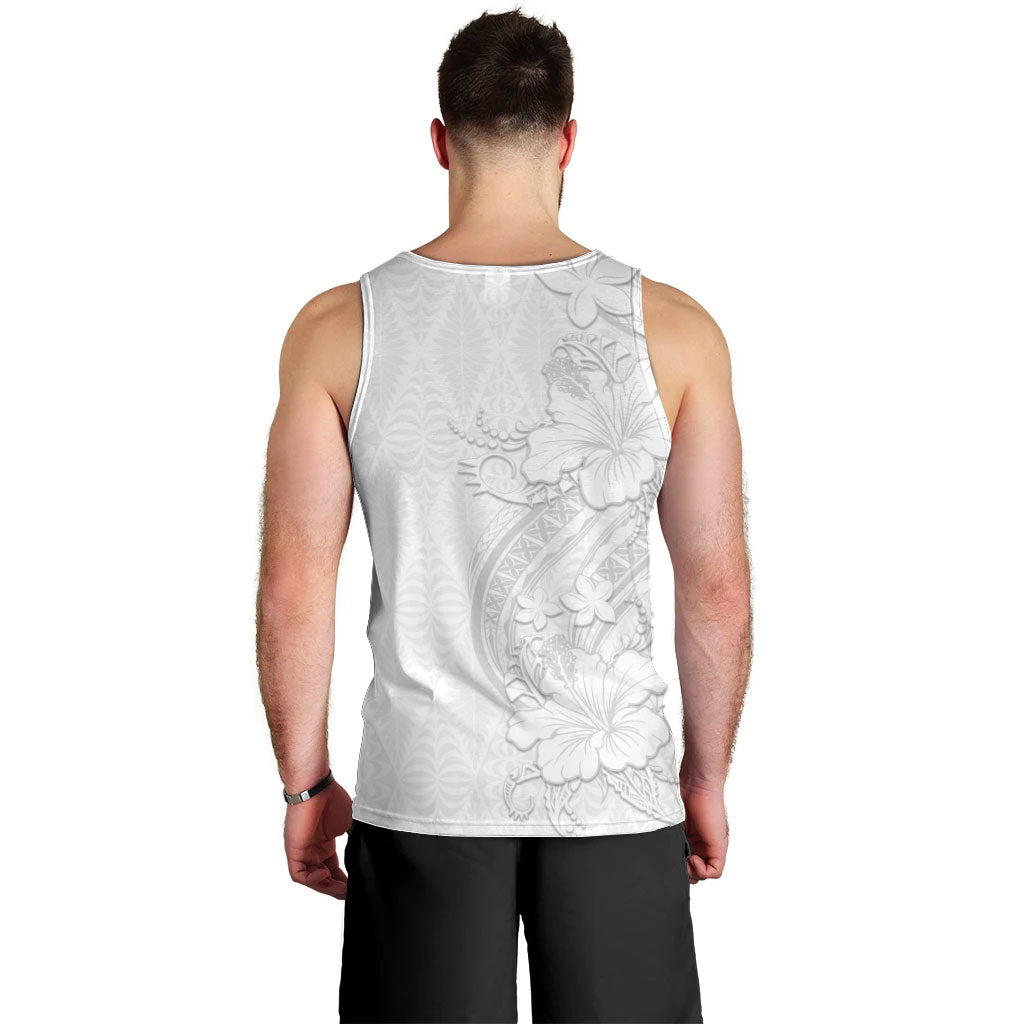 Tokelau White Sunday Men Tank Top Elegant Hibiscus Polynesian Tribal Pattern