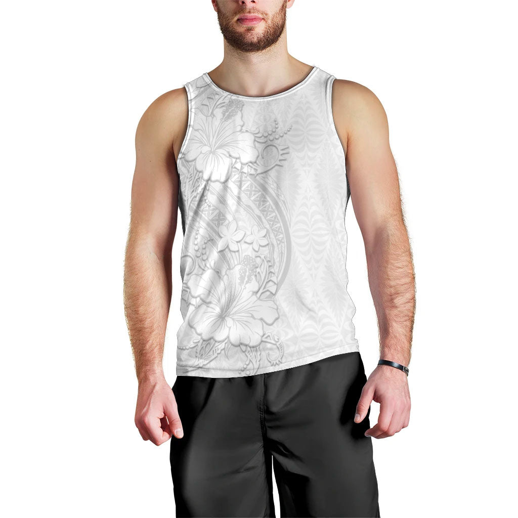 Tokelau White Sunday Men Tank Top Elegant Hibiscus Polynesian Tribal Pattern
