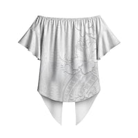 Tokelau White Sunday Off Shoulder Wrap Waist Top Elegant Hibiscus Polynesian Tribal Pattern