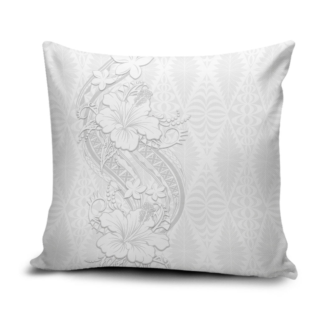 Tokelau White Sunday Pillow Cover Elegant Hibiscus Polynesian Tribal Pattern