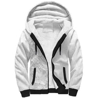 Tokelau White Sunday Sherpa Hoodie Elegant Hibiscus Polynesian Tribal Pattern
