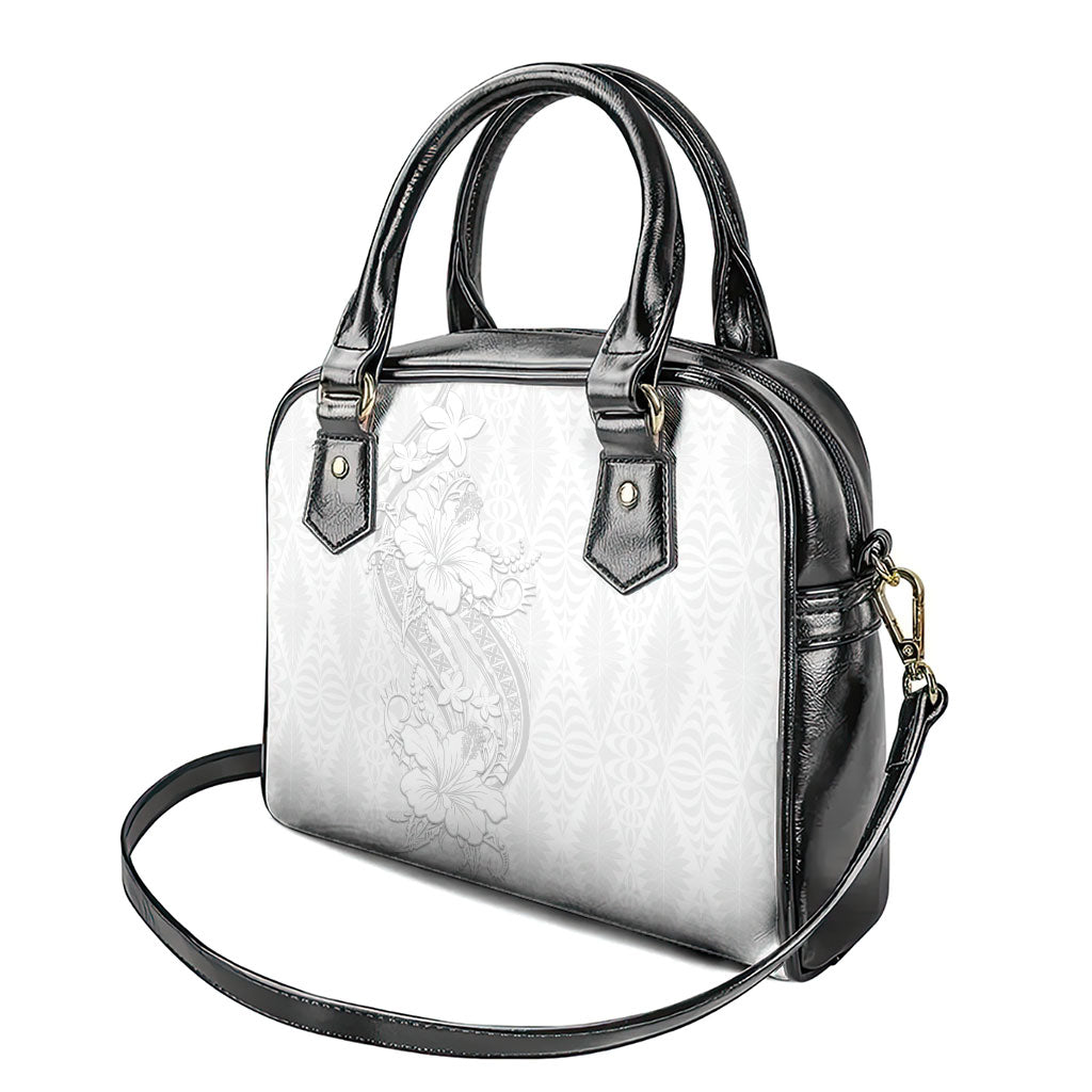 Tokelau White Sunday Shoulder Handbag Elegant Hibiscus Polynesian Tribal Pattern