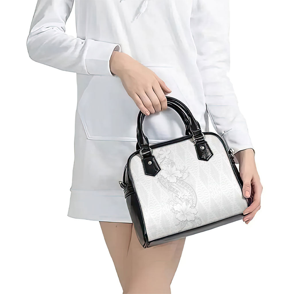 Tokelau White Sunday Shoulder Handbag Elegant Hibiscus Polynesian Tribal Pattern