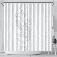 Tokelau White Sunday Shower Curtain Elegant Hibiscus Polynesian Tribal Pattern