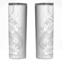 Tokelau White Sunday Skinny Tumbler Elegant Hibiscus Polynesian Tribal Pattern