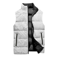 Tokelau White Sunday Sleeveless Puffer Jacket Elegant Hibiscus Polynesian Tribal Pattern