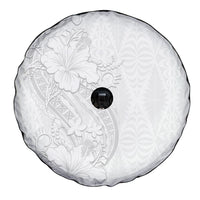 Tokelau White Sunday Spare Tire Cover Elegant Hibiscus Polynesian Tribal Pattern
