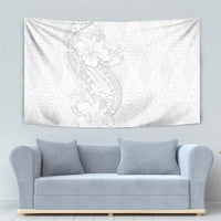 Tokelau White Sunday Tapestry Elegant Hibiscus Polynesian Tribal Pattern
