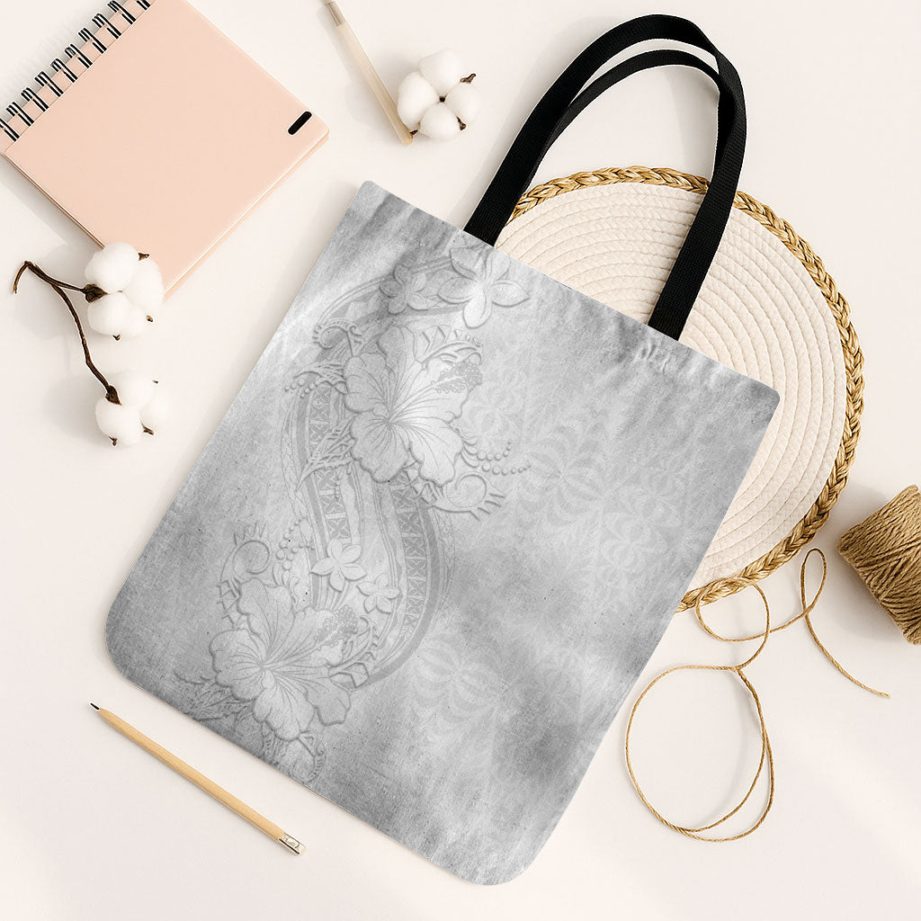 Tokelau White Sunday Tote Bag Elegant Hibiscus Polynesian Tribal Pattern