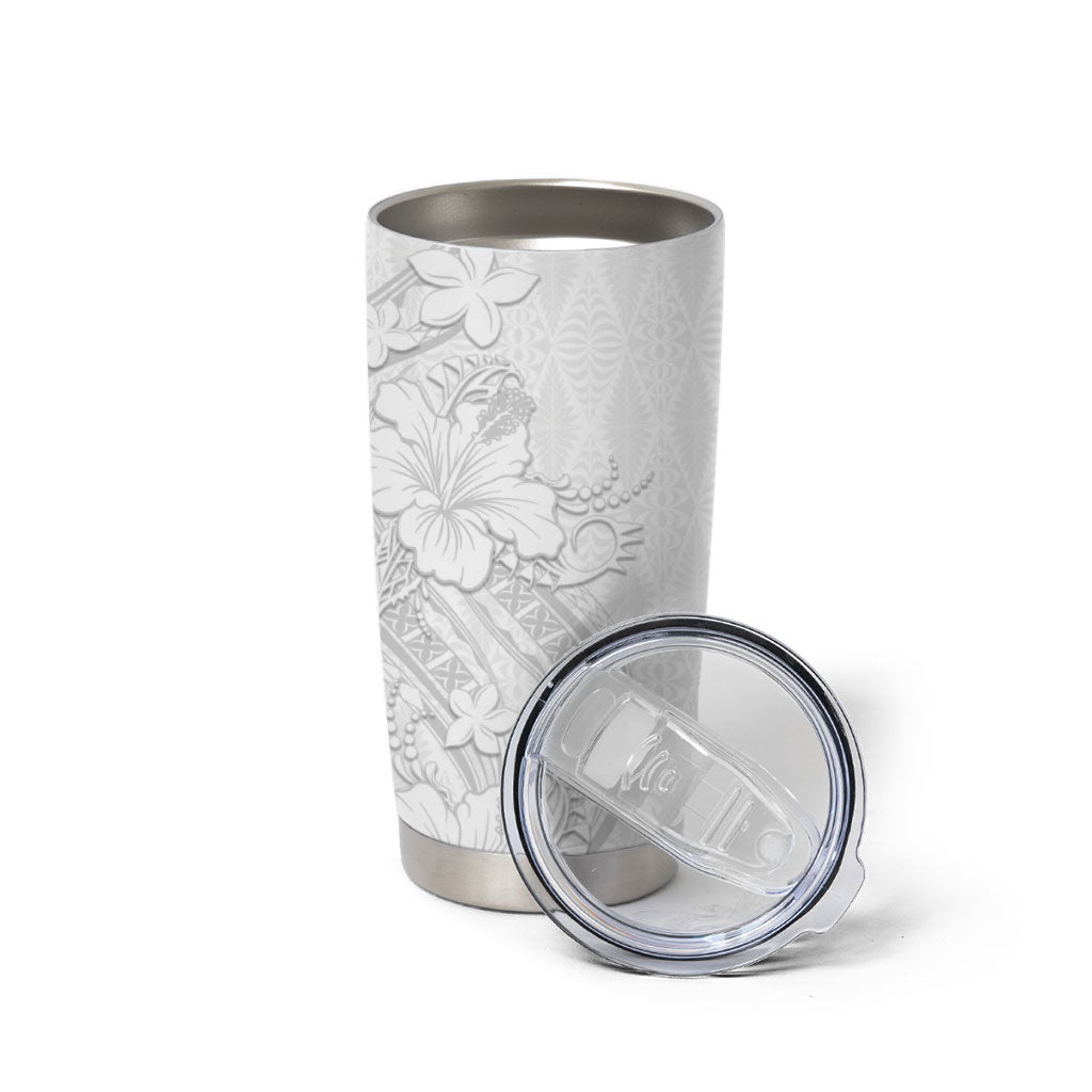 Tokelau White Sunday Tumbler Cup Elegant Hibiscus Polynesian Tribal Pattern