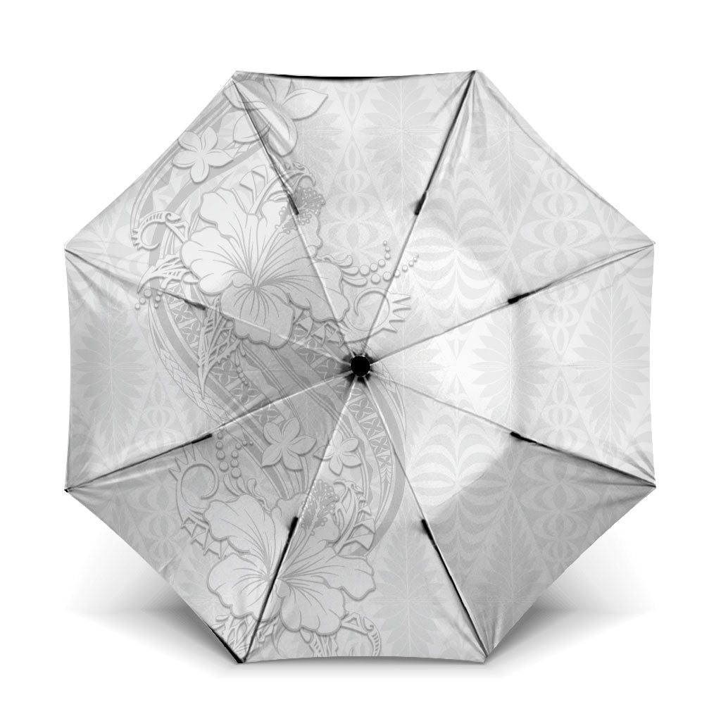 Tokelau White Sunday Umbrella Elegant Hibiscus Polynesian Tribal Pattern