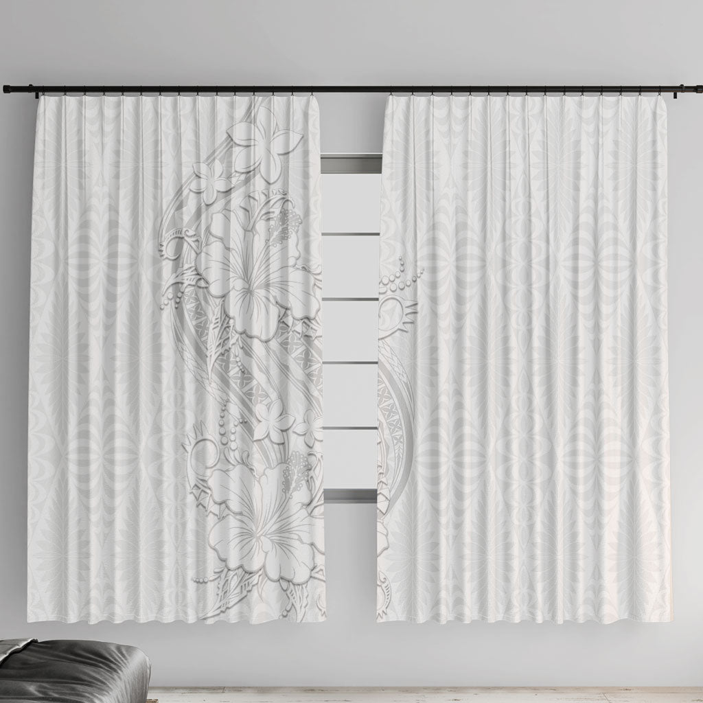 Tokelau White Sunday Window Curtain Elegant Hibiscus Polynesian Tribal Pattern