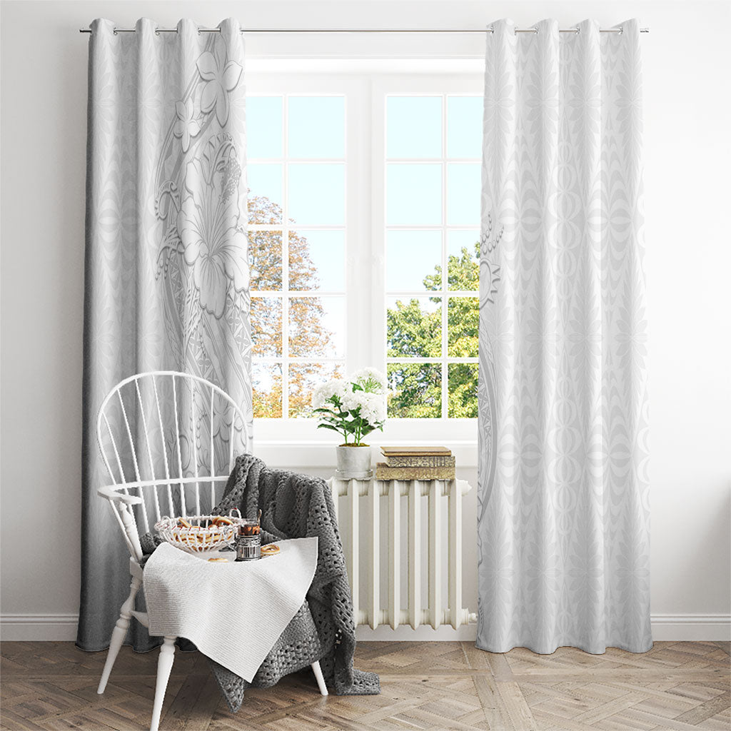 Tokelau White Sunday Window Curtain Elegant Hibiscus Polynesian Tribal Pattern