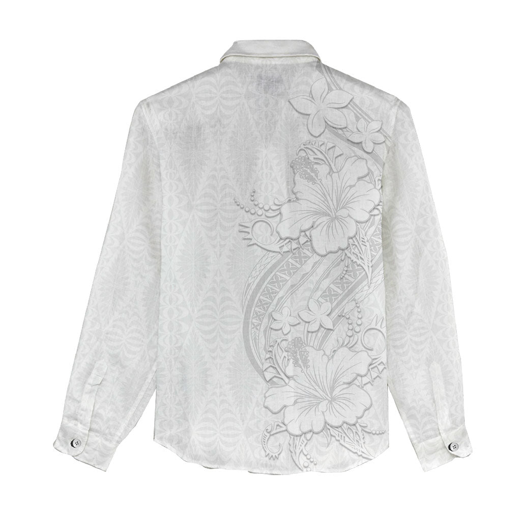 Tokelau White Sunday Women Casual Shirt Elegant Hibiscus Polynesian Tribal Pattern