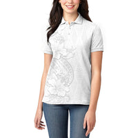Tokelau White Sunday Women Polo Shirt Elegant Hibiscus Polynesian Tribal Pattern