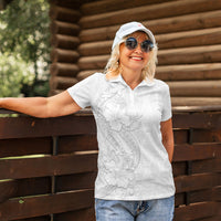 Tokelau White Sunday Women Polo Shirt Elegant Hibiscus Polynesian Tribal Pattern