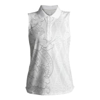 Tokelau White Sunday Women Sleeveless Polo Shirt Elegant Hibiscus Polynesian Tribal Pattern