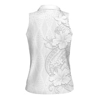 Tokelau White Sunday Women Sleeveless Polo Shirt Elegant Hibiscus Polynesian Tribal Pattern