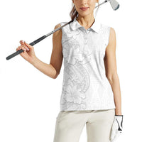 Tokelau White Sunday Women Sleeveless Polo Shirt Elegant Hibiscus Polynesian Tribal Pattern