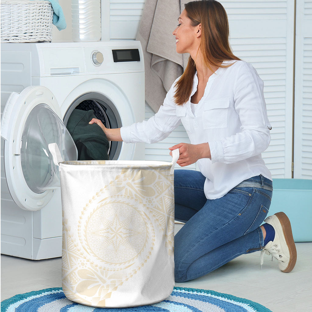 Tonga White Sunday Laundry Basket Lotu Tamaiti Tongan Kupesi Pattern