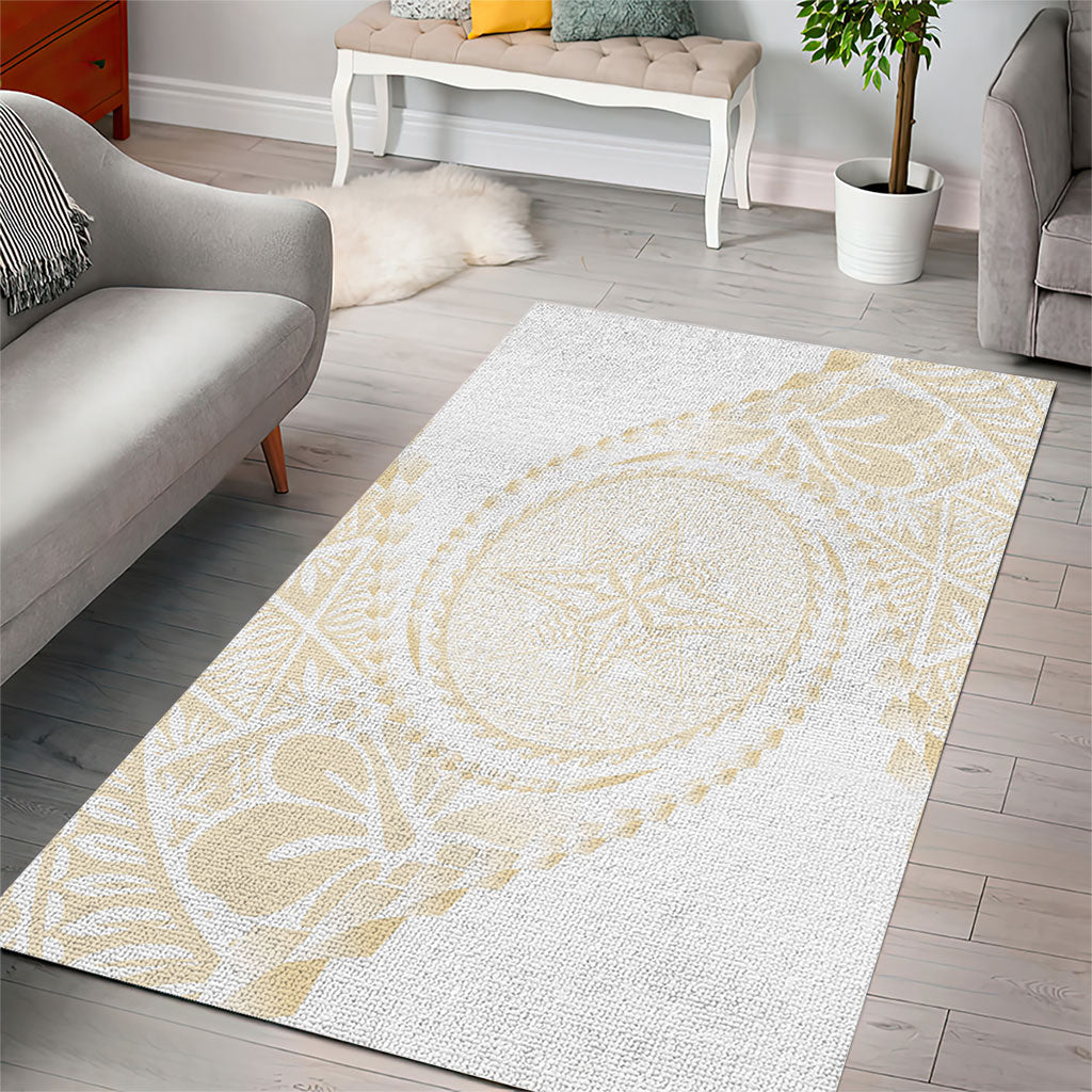 Tonga White Sunday Area Rug Lotu Tamaiti Tongan Kupesi Pattern