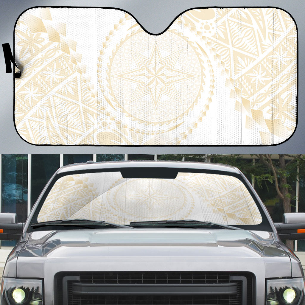 Tonga White Sunday Auto Sun Shade Lotu Tamaiti Tongan Kupesi Pattern