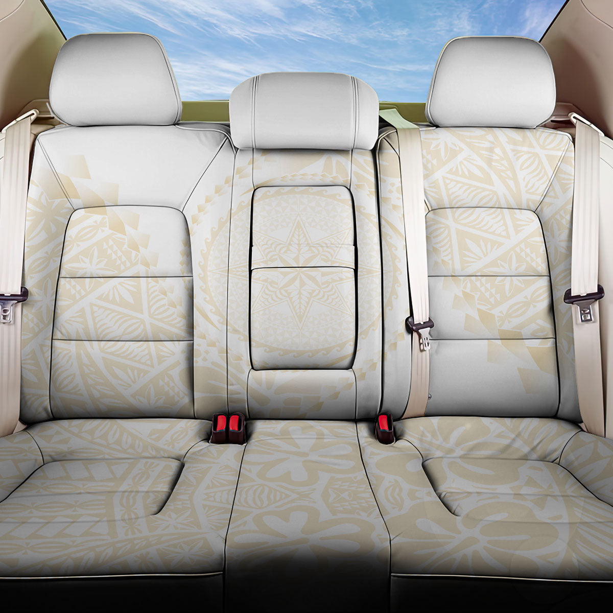 Tonga White Sunday Back Car Seat Cover Lotu Tamaiti Tongan Kupesi Pattern