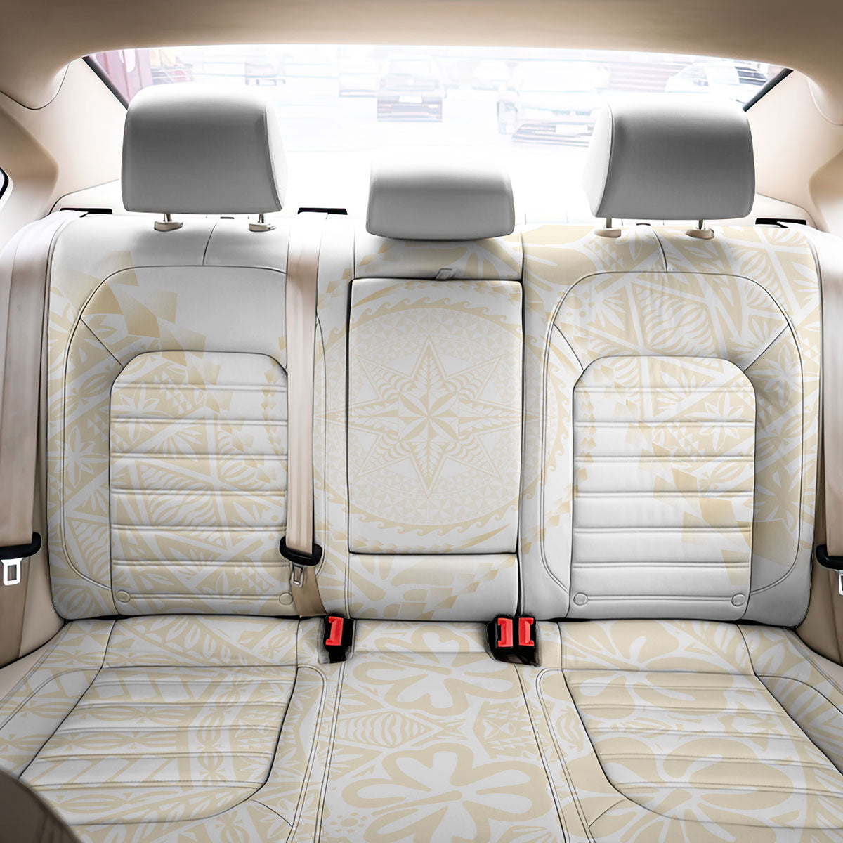 Tonga White Sunday Back Car Seat Cover Lotu Tamaiti Tongan Kupesi Pattern