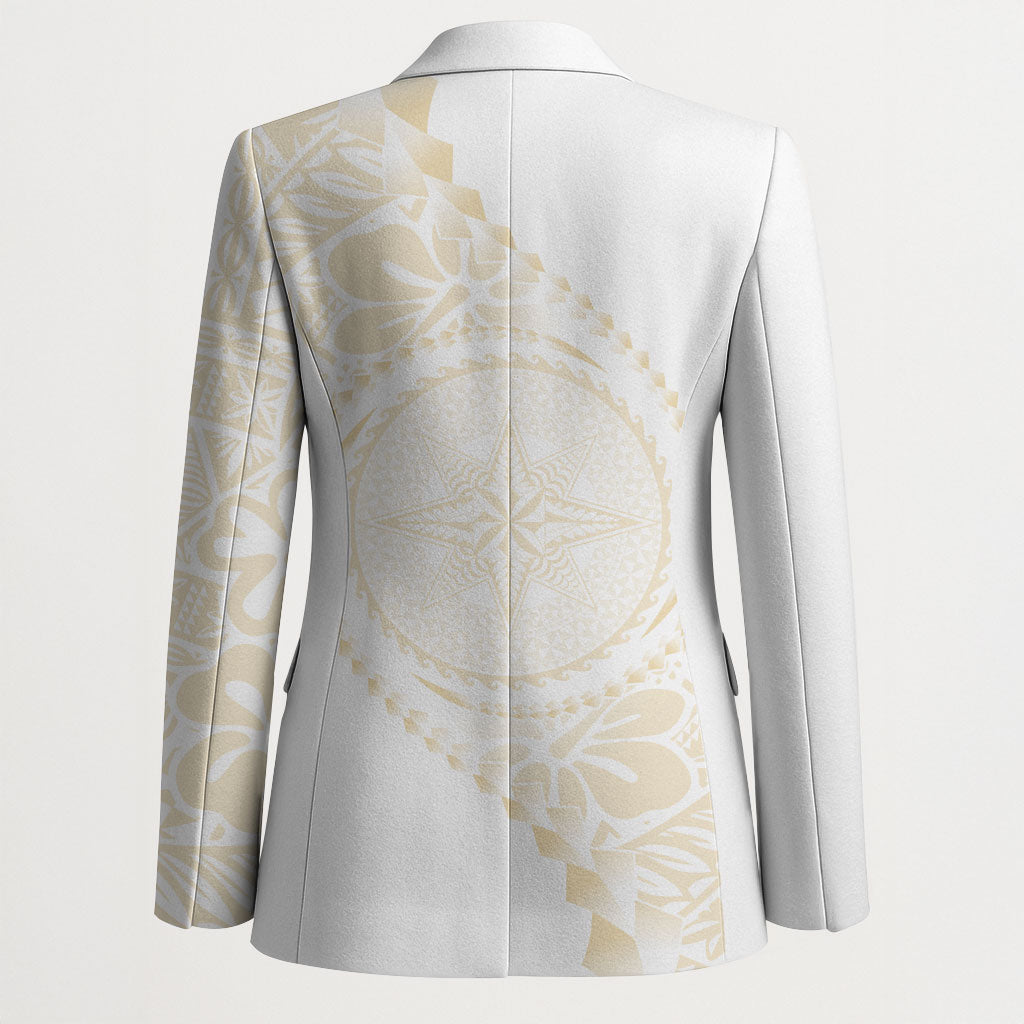 Tonga White Sunday Blazer Lotu Tamaiti Tongan Kupesi Pattern