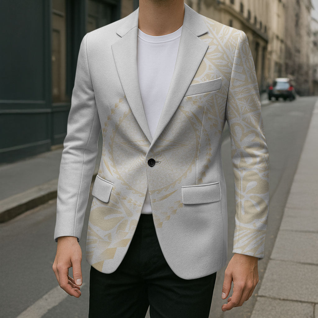 Tonga White Sunday Blazer Lotu Tamaiti Tongan Kupesi Pattern